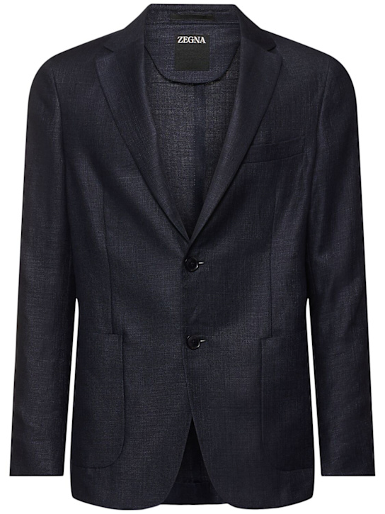 Zegna: Solid linen & wool shirt jacket - men_0 | Luisa Via Roma