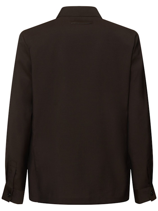 Zegna: Wool & mohair chore jacket - Castoro D Brown - men_3 | Luisa Via Roma