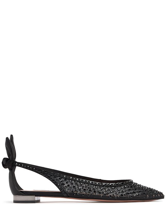 Aquazzura: 10mm Bow Tie crystal & tulle flats - Black - women_0 | Luisa Via Roma