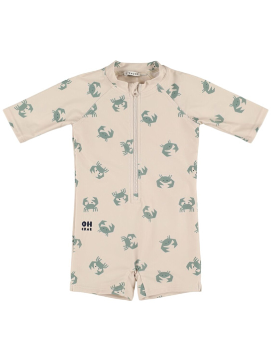 Liewood: Crab print recycled poly swim jumpsuit - Multicolor - kids-boys_0 | Luisa Via Roma