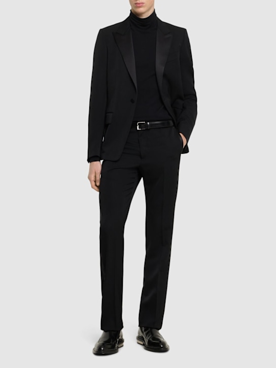 Lanvin: Formal wool tuxedo pants - Black - men_1 | Luisa Via Roma