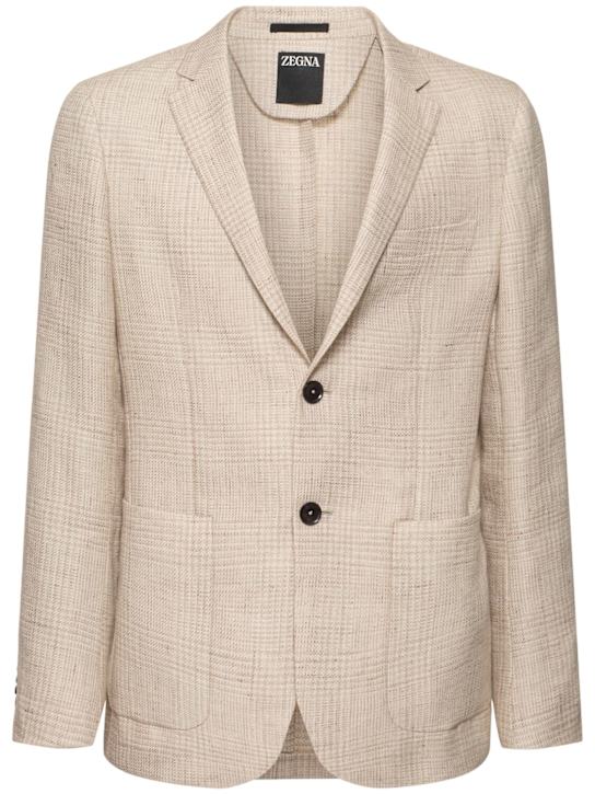 Zegna: Check linen & wool shirt jacket - men_0 | Luisa Via Roma