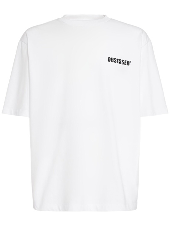 Dsquared2: 루즈 핏 코튼 티셔츠 - White + Black P - men_0 | Luisa Via Roma