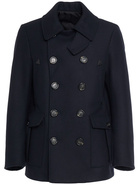Dsquared2: Felted wool blend peacoat - Navy - men_0 | Luisa Via Roma