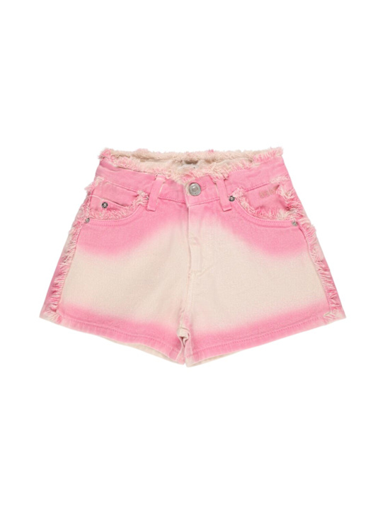 MSGM: Airbrushed effect cotton denim shorts - kids-girls_0 | Luisa Via Roma