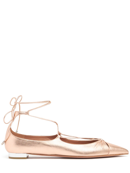 Aquazzura: 10mm Gabi metallic leather ballerinas - Platinum - women_0 | Luisa Via Roma