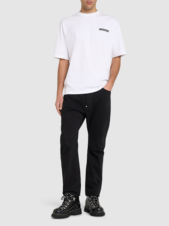 Dsquared2: 루즈 핏 코튼 티셔츠 - White + Black P - men_1 | Luisa Via Roma