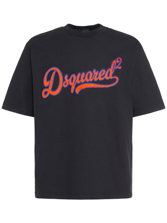 Dsquared2: T-Shirt mit Baumwolle mit Logo - Schwarz - men_0 | Luisa Via Roma