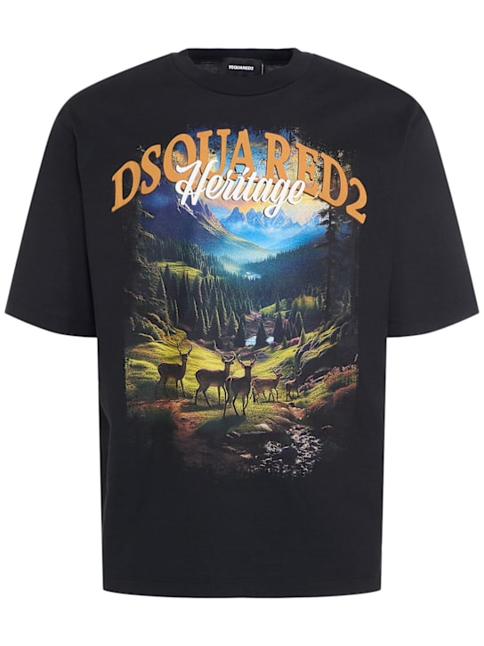 Dsquared2: T-Shirt aus Baumwolle mit Heritage-Druck - Schwarz - men_0 | Luisa Via Roma