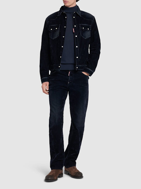 Dsquared2: Flocked Cord denim jacket - Navy - men_1 | Luisa Via Roma