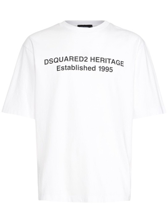 Dsquared2: T-shirt loose en coton à logo - Blanc - men_0 | Luisa Via Roma