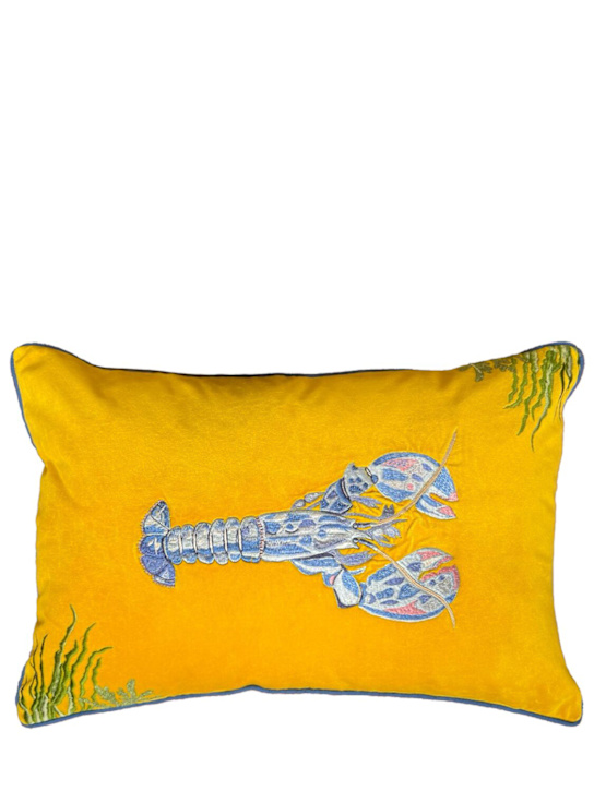 Les Ottomans: Lobster embroidered velvet cushion - ecraft_0 | Luisa Via Roma