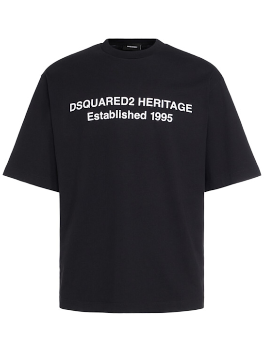 Dsquared2: Loose fit cotton logo t-shirt - Black - men_0 | Luisa Via Roma