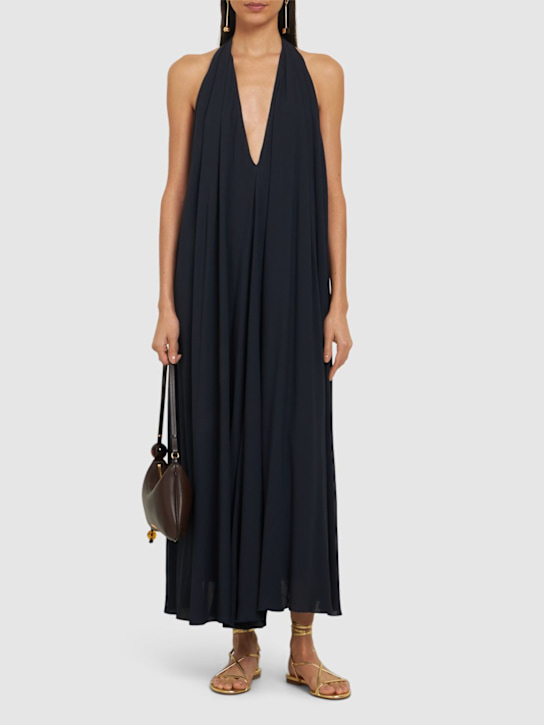 Jacquemus: La Robe Norma low cut back long dress - Dark Blue - women_1 | Luisa Via Roma