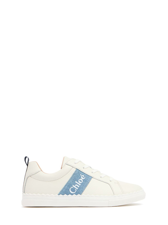 Chloé: Leather sneakers w/logo - White/Blue - kids-girls_0 | Luisa Via Roma