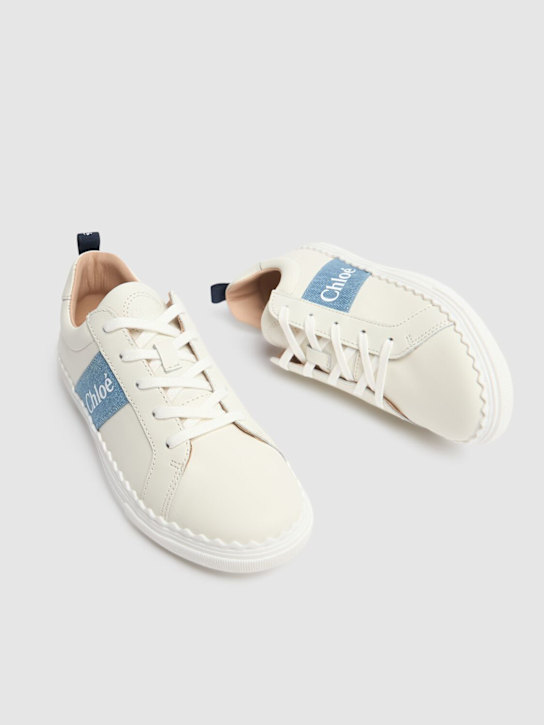 Chloé: Leather sneakers w/logo - White/Blue - kids-girls_1 | Luisa Via Roma