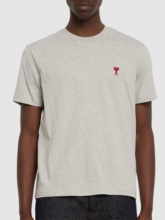 AMI Paris: Classic logo cotton t-shirt - Heather Ash Gre - men_2 | Luisa Via Roma