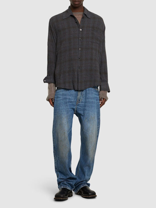 Our Legacy: Above plaid cotton blend shirt - Blue/Grey - men_1 | Luisa Via Roma