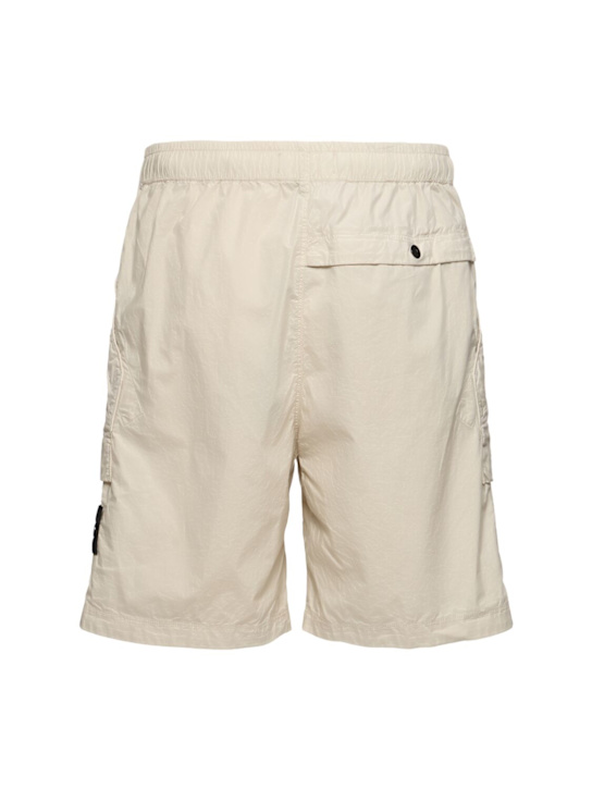 Stone Island: Cotton blend logo patch shorts - Sand - men_3 | Luisa Via Roma