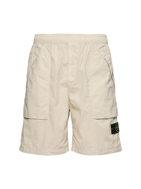 Stone Island: Cotton blend logo patch shorts - Sand - men_0 | Luisa Via Roma