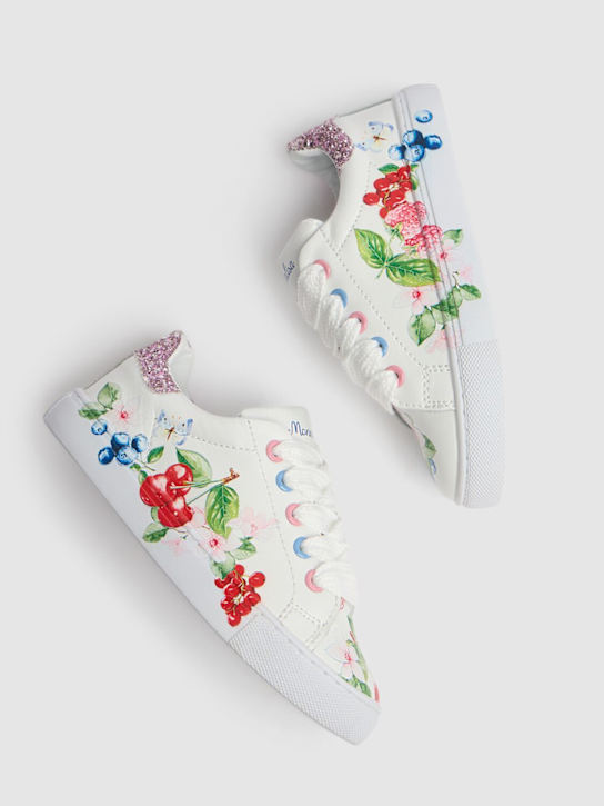 Monnalisa: Baskets en cuir imprimé - Blanc/Multi - kids-girls_1 | Luisa Via Roma