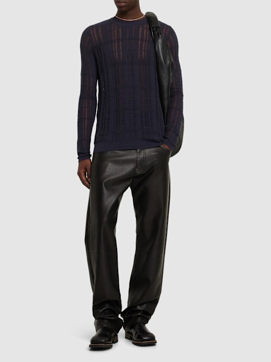 Our Legacy: Formal round neck cotton blend sweater - Navy - men_1 | Luisa Via Roma