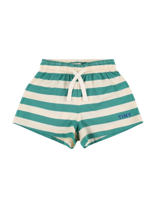 Tiny Cottons: Shorts in jersey di cotone a righe - Verde/Beige - kids-boys_0 | Luisa Via Roma