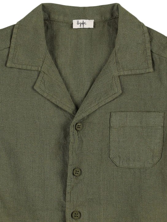 Il Gufo: Linen shirt&shorts - Dark Green - kids-boys_1 | Luisa Via Roma