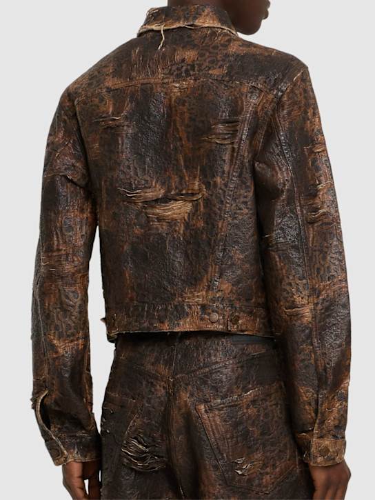 Acne Studios: Oraia monogram distressed denim jacket - Brown - men_2 | Luisa Via Roma