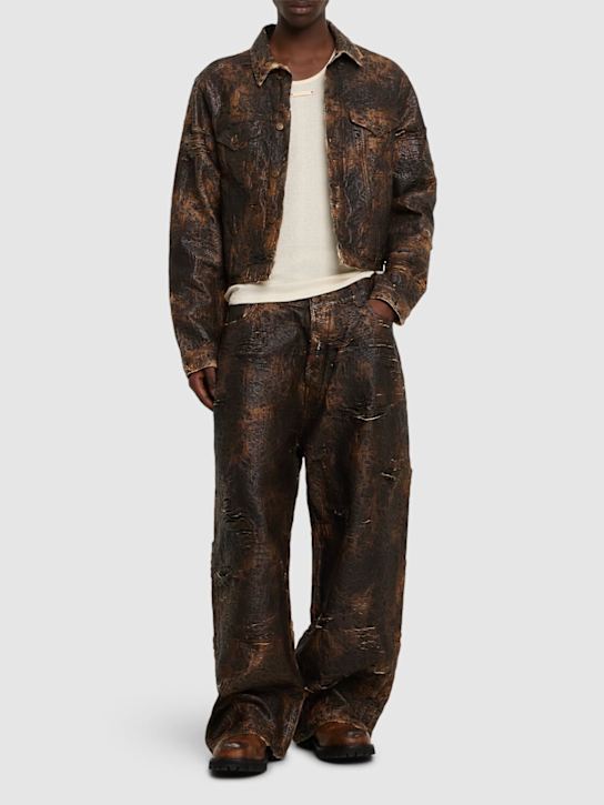 Acne Studios: Oraia monogram distressed denim jacket - Brown - men_1 | Luisa Via Roma