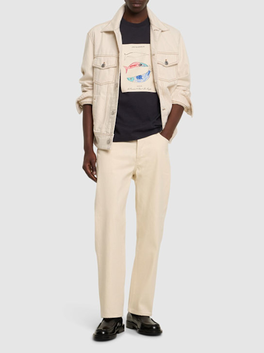 Jacquemus: Le t-shirt marino cotton logo t-shirt - Blue/Beige - men_1 | Luisa Via Roma