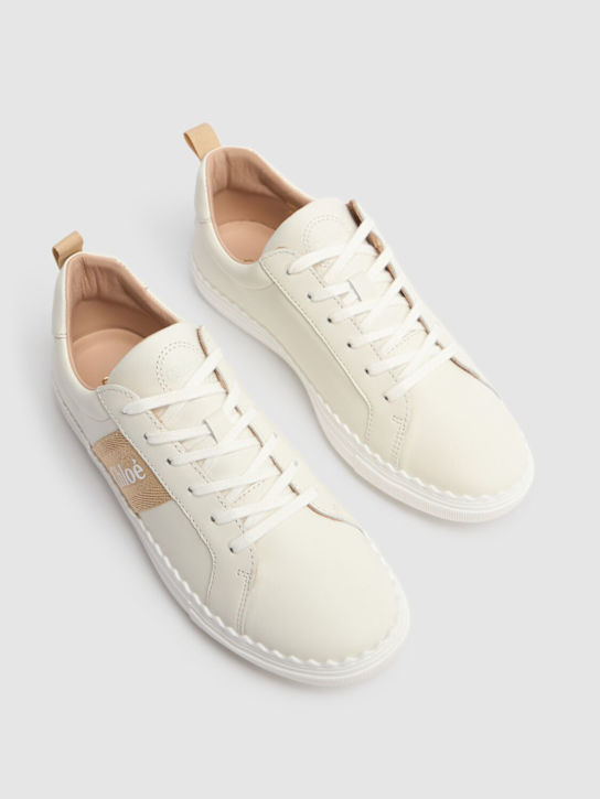 Chloé: Leather sneakers w/logo - White/Pink - kids-girls_1 | Luisa Via Roma
