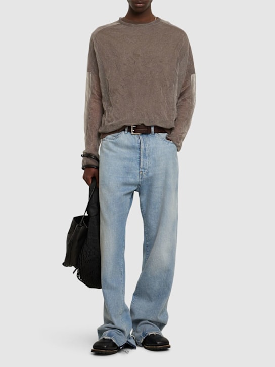 Our Legacy: True round neck silk blend knit top - Beige - men_1 | Luisa Via Roma