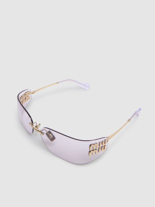Miu Miu: Glimpse squared metal sunglasses - Gold/Pink - women_2 | Luisa Via Roma