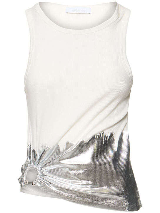Rabanne: Ribbed cotton blend jersey tank top - White/Silver - women_0 | Luisa Via Roma