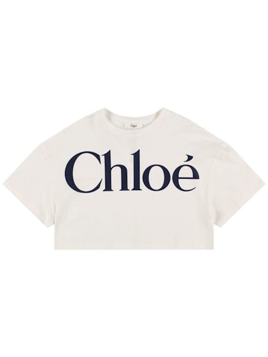 Chloé: コットンジャージークロップドTシャツ - kids-girls_0 | Luisa Via Roma