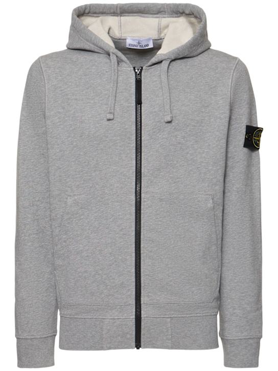 Stone Island: Cotton zip hoodie - men_0 | Luisa Via Roma