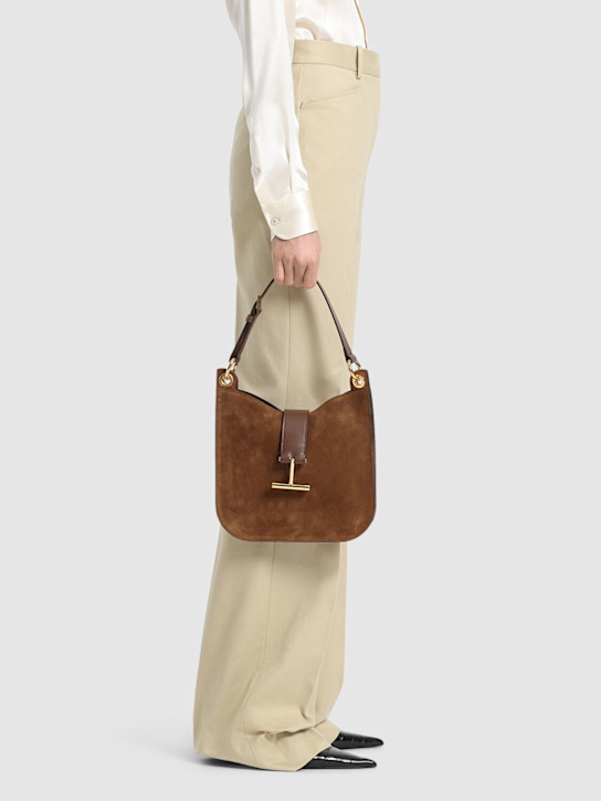 Tom Ford: Small Tara suede crossbody bag - women_1 | Luisa Via Roma
