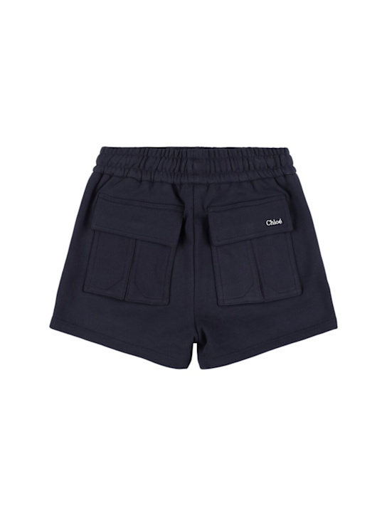 Chloé: Cotton French terry shorts - Blue - kids-girls_1 | Luisa Via Roma