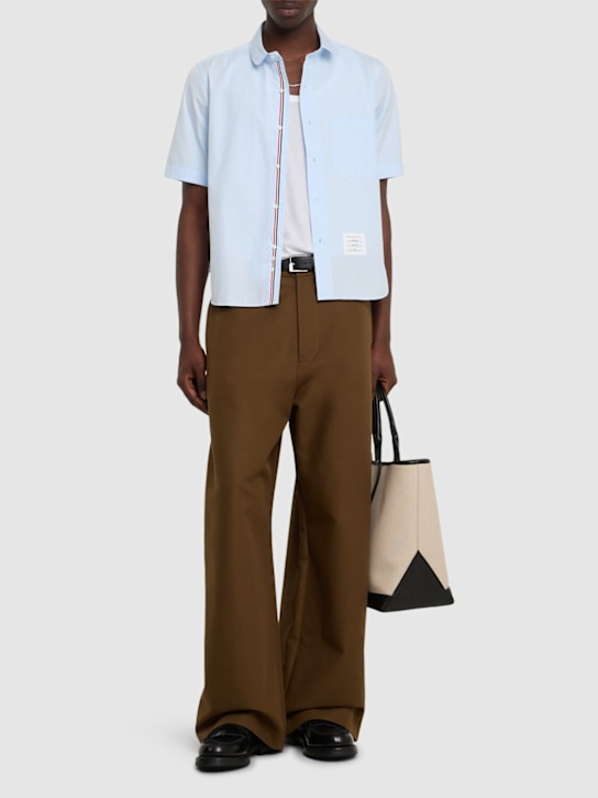 Thom Browne: Straight fit round collar cotton shirt - Light Blue - men_1 | Luisa Via Roma