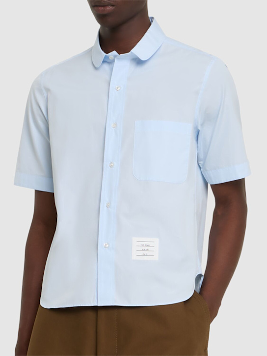 Thom Browne: Straight fit round collar cotton shirt - Light Blue - men_2 | Luisa Via Roma
