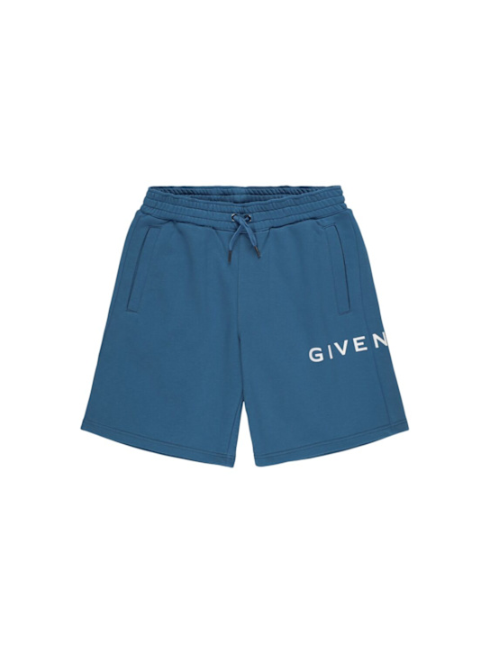 Givenchy: Cotton blend sweat shorts - Blue - kids-boys_0 | Luisa Via Roma