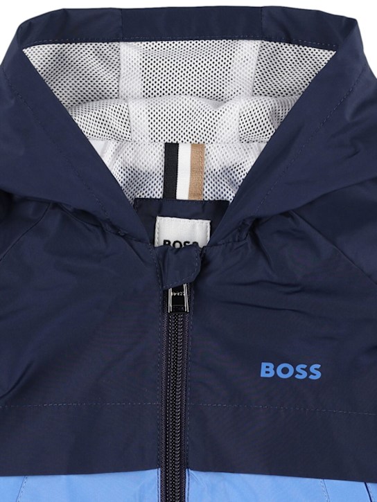 Boss: Hooded poly windbreaker - Blue - kids-boys_1 | Luisa Via Roma