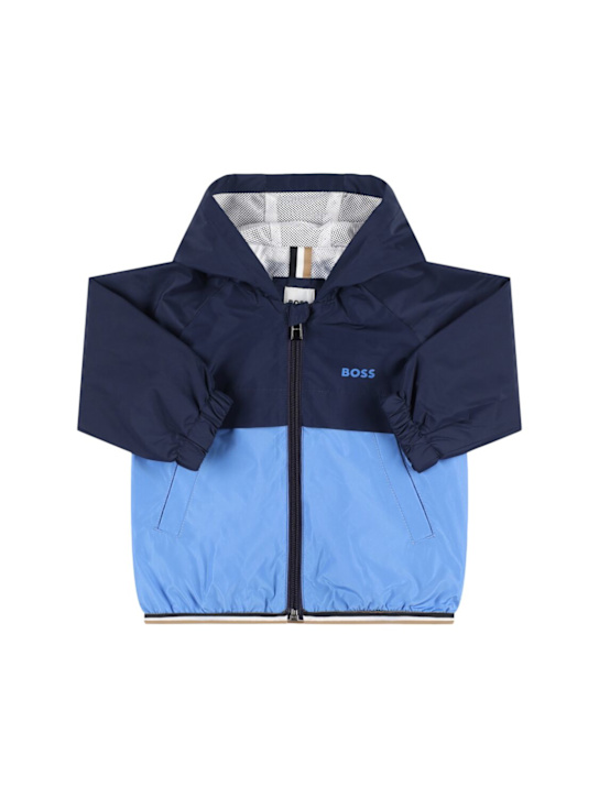 Boss: Hooded poly windbreaker - Blue - kids-boys_0 | Luisa Via Roma