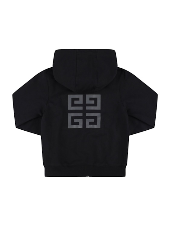 Givenchy: Full-zip hooded cotton blend sweatshirt - Black - kids-boys_2 | Luisa Via Roma