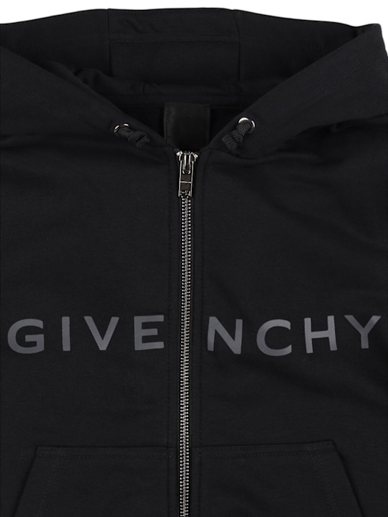 Givenchy: Full-zip hooded cotton blend sweatshirt - Black - kids-boys_1 | Luisa Via Roma