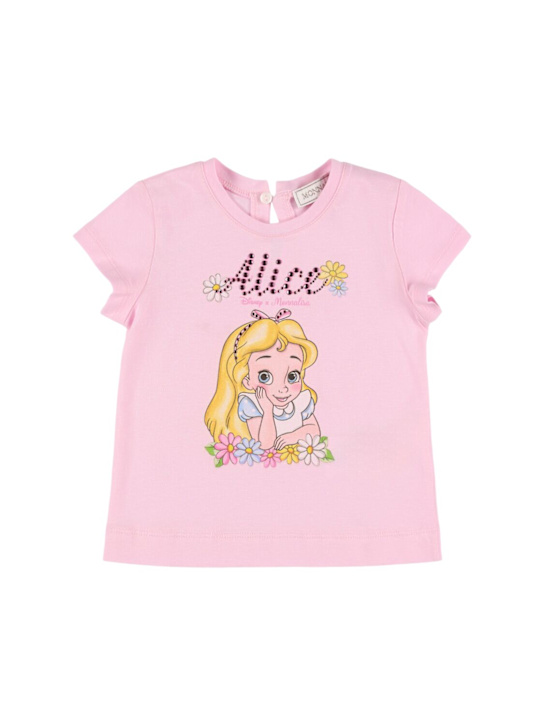 Monnalisa: T-shirt in jersey di cotone stampato - Rosa - kids-girls_0 | Luisa Via Roma