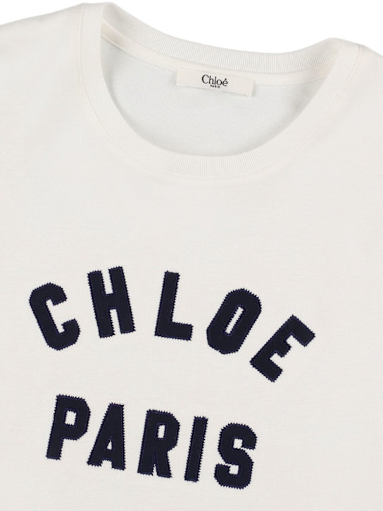 Chloé: 刺绣棉质T恤 - 白色 - kids-girls_1 | Luisa Via Roma