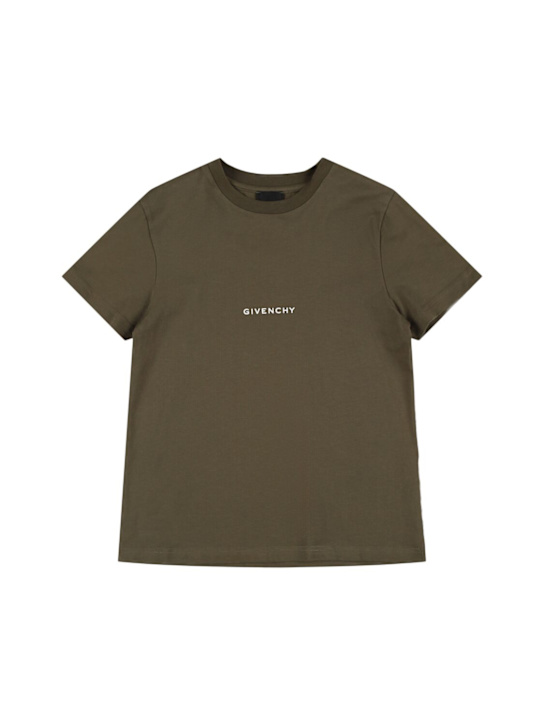 Givenchy: Embroidered cotton jersey t-shirt - Military Green - kids-boys_0 | Luisa Via Roma
