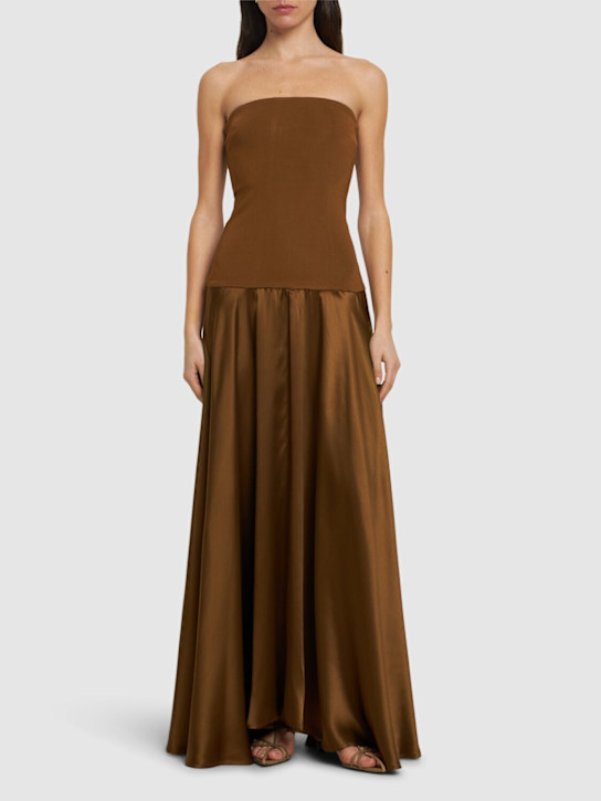 ESSE Studios: Illi satin & jersey strapless dress - Green - women_1 | Luisa Via Roma